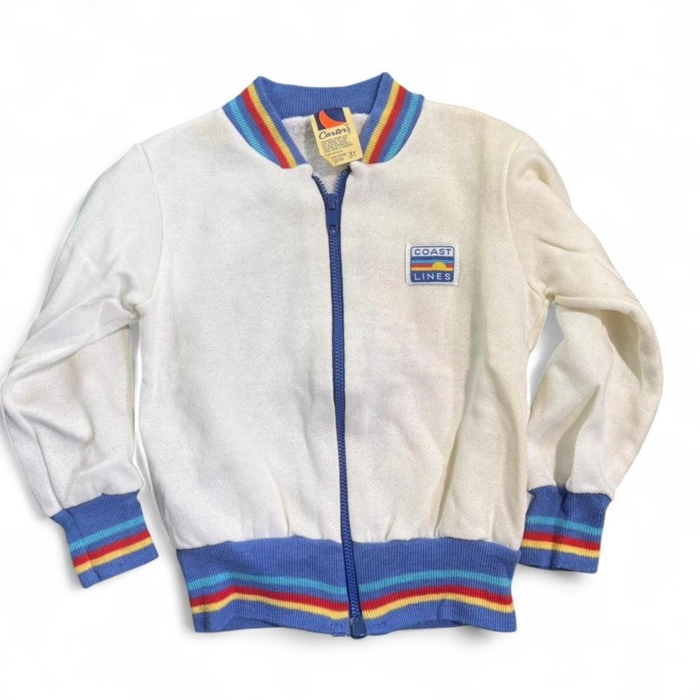 Vintage 70s Carters Toddler 3T Zip Up Jacket Retro Coast Lines Groovy